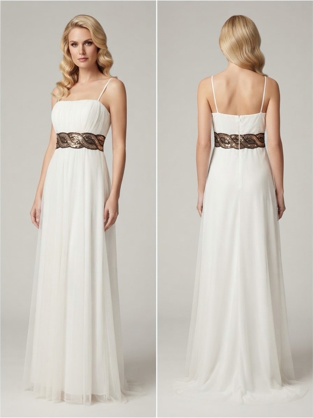 NWT Full-length A-Line Spaghetti Strap Gown Formal Embellished Lined Dress